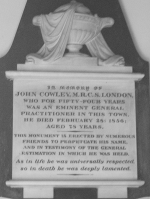 Memorial to John Cowley in Winslow church